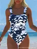2026 Novo Maiô Sexy Estampado com Tira Transfronteiriço Europeu e Americano para Mulheres, Estilo Verão Férias na Praia à Beira-Mar Maiô de Peça Única