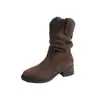 Botines para Personas Bajas, Botines Sencillos de Primavera y Otoño, Tacones Gruesos, Tacones Medianos, Botas Vaqueras Occidentales de Punta Esmerilada, Botas de Felpa Retro para Mujer