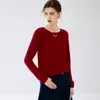 Suéter de cachemira para mujer, suéter de cachemira de cabra con cuello redondo, nueva camiseta básica de punto ajustada para otoño e invierno, cachemira de manga larga