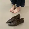 Zapatos de Moda para Mujer Estilo Francés Otoño e Invierno Retro Tejidos Forrados de Polar Corte Profundo Puntiagudos de Tacón Bajo Adelgazantes Cálidos de Algodón con Piel
