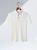 Camiseta Masculina de Verão Nova Casual Perfurada Versátil Cor Lisa Manga Meia Manga Estilo Chinês Gola Alta Manga Curta Mais Vendida