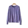 Cárdigan de cuello redondo cepillado de seda, cachemir y lana para mujer, chaqueta de punto versátil simple y elegante, top cepillado para otoño