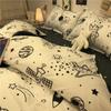 Juego de cama de cuatro piezas de algodón lavado negro Moda Nórdica Moderna Funda de edredón Sábana Dormitorio de niños Juego de tres piezas