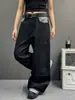 Estilo casual de calle, jeans de pierna ancha de mezclilla cruda con bolsillo patchwork multicolor, pantalones rectos holgados de lavado rígido, marca de moda