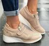 Zapatos de mujer de talla grande transfronterizos otoño nuevos punta redonda pedrería gancho y bucle zapatos individuales de mujer europeos y americanos moda cuña zapatos casuales de mujer