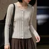 Outono 2026 Novo Tricô Feminino Cardigan de Gola Redonda Suéter Casaco Feminino Botonado Top Estilo Coreano Comércio Exterior Atacado