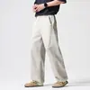 2026 Novos Calças Casuais Masculinas em Lyocell Tencel de Cintura Alta Soltas de Perna Larga Retas Estilo Japonês Preguiçoso Versátil Calças Longas