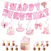 Nuevo colgante de decoración de fiesta con temática de ballet rosa, pancarta de cumpleaños de niña mariposa rosa, suministros de decoración para fiestas
