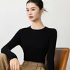 Cuello redondo, lana de hilo fino de calibre 18, sin costuras y delicado, top versátil para otoño e invierno, adecuado para el trabajo y el uso diario, elegante suéter interior
