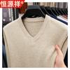 Suéter de Lã Masculino Hengyuanxiang Outono e Inverno Coração Decote V Camisa Base Quente Lã Pura Cor Sólida Malha Suéter Top