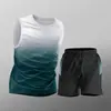 Conjunto esportivo masculino, roupa de seda gelada de secagem rápida, camiseta fitness, shorts de manga curta para corrida, roupa de treino, seda gelada de secagem rápida, transfronteiriço