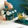 Juego de Tazas de Cerámica de Alta Gama para Uso Doméstico, Tazas de Té, Tazas de Café, Jarra Transparente de Vidrio para Jugos y Agua Fría para la Sala de Estar, Tetera Transparente