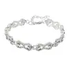 Venda Direta de Fábrica Pulseira de Liga de Metal Prateada com Laço Totalmente Cravejado com Diamantes e Artesanato Micro-Cravejado Galvanizado