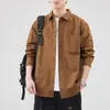 Camisa retrô de manga comprida estilo americano, roupa de trabalho americana masculina, top moderno estilo caça, camisa de corte solto, peça de outer wear masculina para o outono