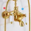 Grifo dorado retro francés clásico grifo de ducha para bañera de concubina imperial grifo de ducha de cobre macizo montado en la pared grifo de agua caliente y fría