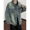 Chaqueta de mezclilla retro americana resistente con remaches, para hombre, primavera y otoño, corte holgado, desgastada, elegante y de alta gama