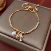 Pulsera Ajustable de Diamante Ovalado de Zirconia Chapada en Oro Real de Lujo Ligero Pulsera de Moda de Alto Sentido Pulsera Comodín para el Día a Día