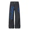 Jeans de Mezclilla Cruda con Bordado de Letras Street Americano para Hombres y Mujeres 2026 Pantalones Largos Sueltos Casuales de Pierna Recta Micro Acampanados