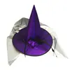 Sombrero de Halloween para Niños y Adultos Vestido de Fiesta Flor Rosa Malla Sombrero de Bruja Accesorios de Cosplay