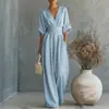 Macacão Feminino Elegante de Cor Sólida com Decote V e Ajuste na Cintura, Novo Estilo Primavera/Verão Transfronteiriço Europeu e Americano 2026