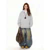 Sudadera Simple de Color Puro Estilo Coreano con Media Cremallera para Mujer Otoño e Invierno Oversize Casual Versátil Top con Cuello Chaqueta Gris Claro
