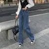 Calças Novo Estilo Primavera 2022 Jeans Reto Retro Calças Largas Caídas de Cintura Alta Femininas