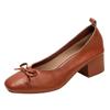 Zapatos de tacón bajo de cuero suave con corte en V para mujer, tacón grueso, puntera cuadrada, cuero suave, suela blanda, cómodos, lazo, retro, para ir al trabajo, Mary Janes bajos