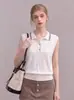 Top de verão feminino sem mangas em tricô com gola polo estilo coreano, único e bonito, super popular e deslumbrante 10726