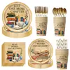 Libros Retro Suministros para Fiestas Diseño de Eventos Props Vajilla para Fiestas Platos de Papel Servilletas de Papel Mesa Lectura en Grupo Decoración de Diseño