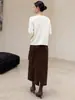 (Liquidação) Saia Reta Retrô de Inverno Cor de Café para Mulheres, Novo Estilo 2026, Saia Longa com Fenda de Lã Sintética Forrada com Fleece
