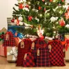 Tecido de Algodão de Natal Sacolas Xadrez Buffalo Sacolas de Natal com Cordão Embalagem Vermelha Preta Sacolas de Armazenamento Etiqueta de Papel Kraft Sacola de Doces