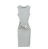 Vestido de Tricô sem Mangas com Cintura Torcida e Design que Abraça o Corpo, Cintura Marcada, Emagrecedor, Vestido Regata, Saia Longa, Algodão