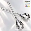 Colheres de sopa de aço inoxidável 316 para exportação em estoque. Elegantes colheres de cabo longo estilo coreano para uso doméstico e em restaurantes, adequadas para servir sopas, sobremesas e outros pratos