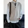 Chaleco de punto casual y simple estilo commuter con cuello en V, adecuado tanto para hombres como para mujeres, perfecto para primavera y otoño, color liso versátil, diseño unisex, sin mangas