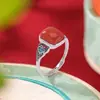 Anillo de Plata de Ley S925 Yuebao Jewelry Esmalte Ruyi Cuadrado Azúcar Nan Hong Qing Shui Jade Anillo de Dedo de Plata Estilo Chino Antiguo Retro
