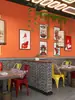 Papel tapiz de tienda de barbacoa de moda nacional autoadhesivo impermeable a prueba de humedad red de pegamento fuerte papel tapiz autoadhesivo comercial rojo pared de ladrillo tienda de hot pot