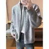Chaqueta de punto estilo coreano con doble cremallera para otoño e invierno, cárdigan de punto casual para hombre de manga larga, ajuste holgado, cuello alto simple, suéter para pareja