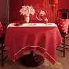 Toalha de mesa festiva de Ano Novo, à prova d'água e de óleo, fácil de limpar, toalha de mesa redonda com atmosfera decorativa vermelha do Ano do Cavalo para mesa de jantar e mesa de centro