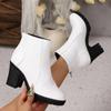 Botas de Couro para Comércio Exterior Estilo Britânico Moda Retrô Salto Grosso Botas Curtas Outono e Inverno Tamanho Grande Calçados Femininos Botas de Salto Alto com Zíper Lateral para Mulheres