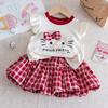 Conjunto de Niña 2026 Nuevo Estilo Verano Dibujos Animados Lindo Gato Kt Camiseta + Falda Cuadros Florales Conjunto de Dos Piezas para Bebés Niñas