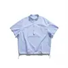 Camisa de punto informal de verano para hombre Rumei, estilo americano moderno, a rayas azules y blancas, con cuello alto, bolsillo y un botón