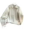 Chaqueta Suéter de Solapa Estilo Coreano con Doble Cremallera para Mujer Ropa de Abrigo Otoño e Invierno 2025 Nuevo Cárdigan de Punto Estilo Holgado Perezoso