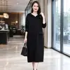 Vestido Negro con Capucha Talla Grande para Mujer Gordita Manga Larga Otoño Reductor de Edad Oculta la Grasa Holgado Recto Midi para Mujer