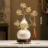 Nuevo adorno de calabaza de cerámica artesanal con piedra de cristal de alta gama estilo chino, juego de regalo con caja para decoración de sala de estar en casa estilo chino