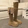 Botas de Caballero Plegables 2026 de Suela Gruesa Botas Largas Hasta la Rodilla Botas de Tacón Grueso Moda Tendencia Botas para Mujer Uso Bidireccional Otoño/Invierno Tela Occidental