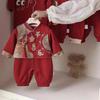 Macacão de Outono e Inverno para Bebê, Macacão Vermelho Festivo Estilo Chinês para Mêsversário e Festa de Primeiro Aniversário do Bebê, Roupa de Ano Novo, Macacão para Engatinhar