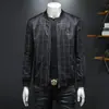 Jaqueta xadrez estilo europeu para primavera e outono para homens, gola alta, top slim fit versão coreana jovem, nova jaqueta masculina com gola de baseball, moderna