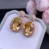 Aretes de Citrino Amarillo Natural con Montura de Plata 925, Piedra Suelta 10*14mm, Citrino Amarillo Natural Puro con Corte Brillante y Destello Similar al Fuego