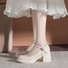 Zapatos Mary Jane Franceses de Piel Genuina para Mujer 2025 Nuevo Verano Correa Cruzada Tacón Alto Tacón Grueso Retro Zapatos de una Sola Pieza Charol para Mujer