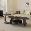Mesa de centro estilo crema de losa de roca, mesa de centro ovalada para uso doméstico en la sala de estar, apartamento pequeño, mesa de té simple moderna de metal